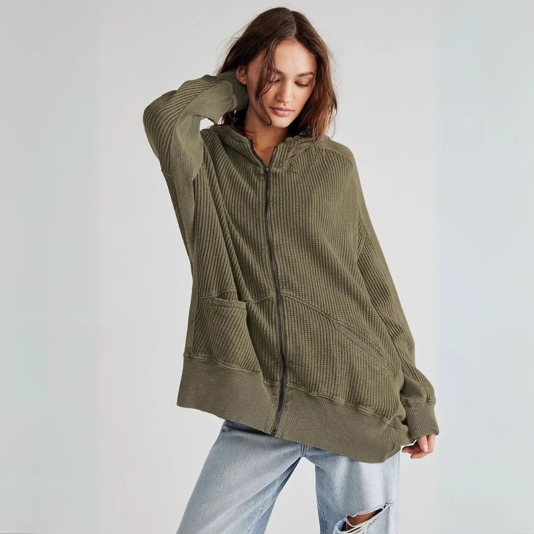 Madona Oversized Waffle Zip Hoodie