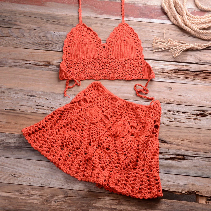 Liora Crochet Halter Bikini Cover Up Set