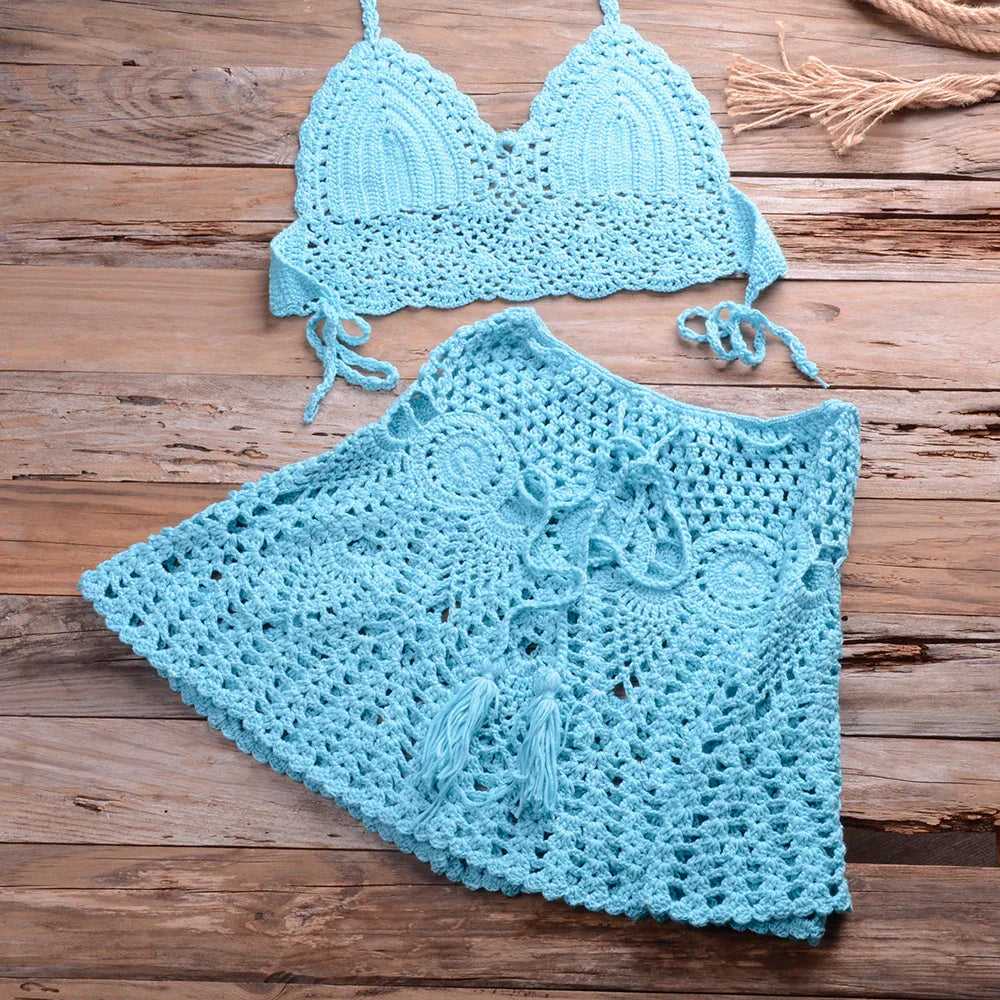 Liora Crochet Halter Bikini Cover Up Set