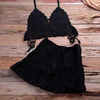 Liora Crochet Halter Bikini Cover Up Set