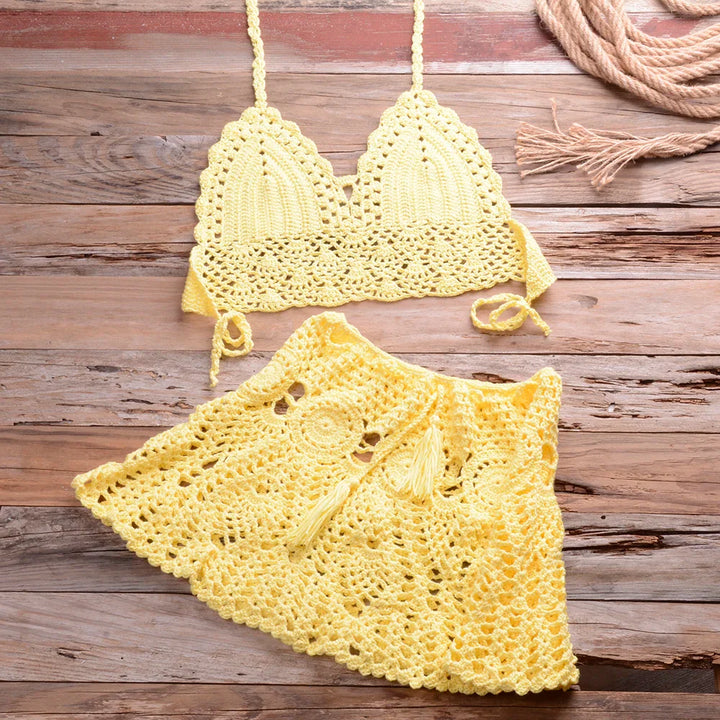 Liora Crochet Halter Bikini Cover Up Set