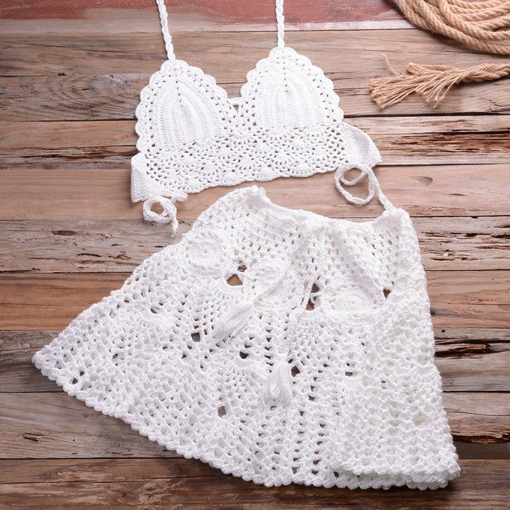 Liora Crochet Halter Bikini Cover Up Set