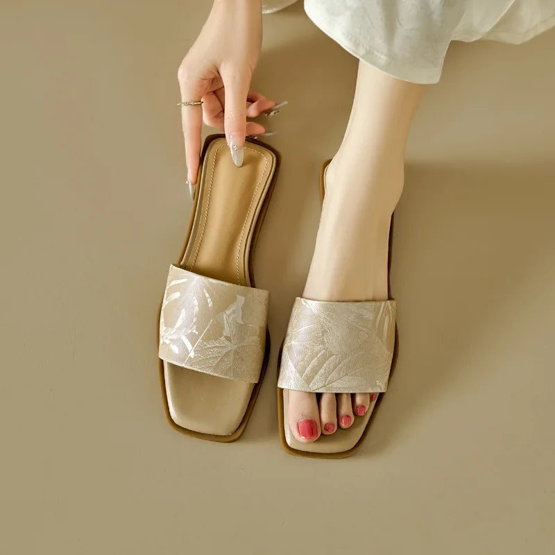 Orlinda Floral Embossed Square Toe Sandals