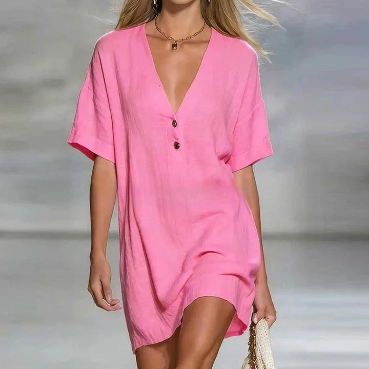 Sofia V Neck Linen Shirt Dress