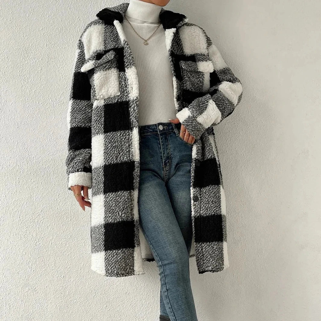 Sabrina  Women's Long Plaid Trench Coat