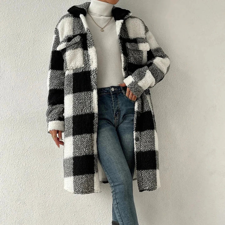 Sabrina  Women's Long Plaid Trench Coat
