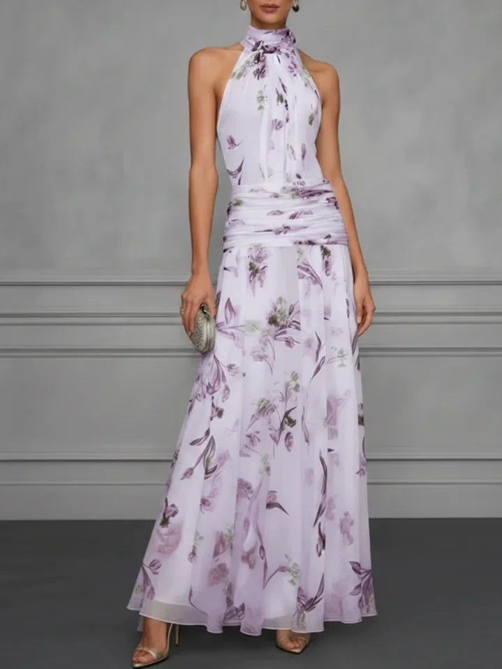 Valencia Floral Halter Wedding Guest Dress