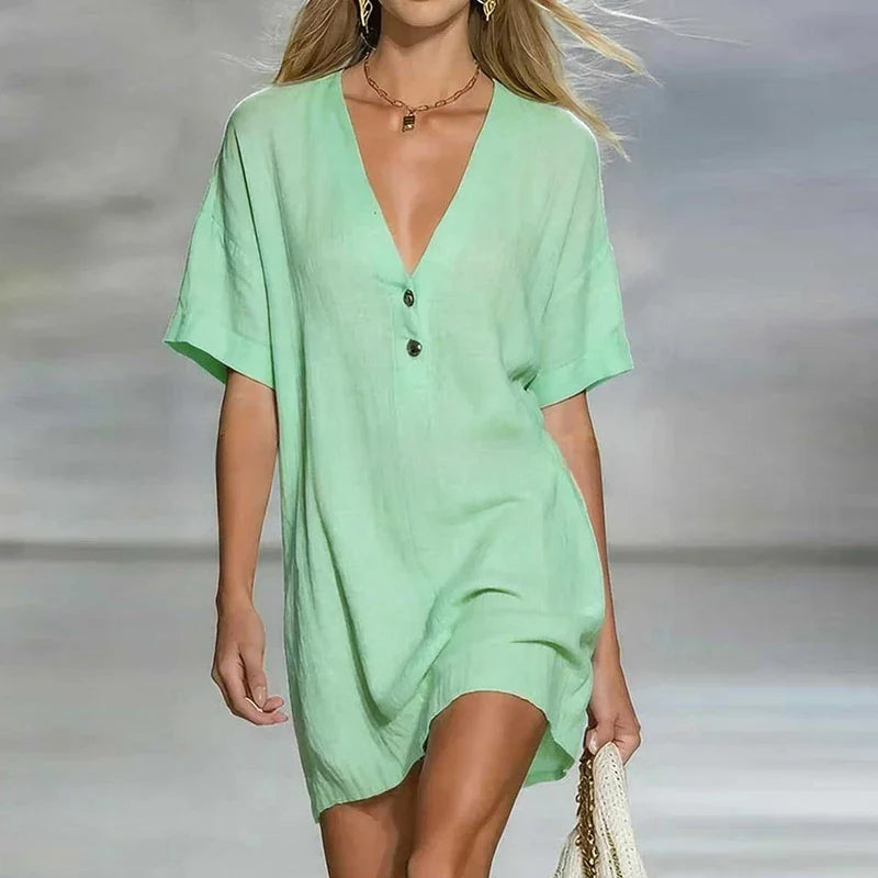 Sofia V Neck Linen Shirt Dress
