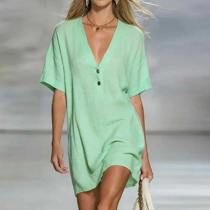 Sofia V Neck Linen Shirt Dress