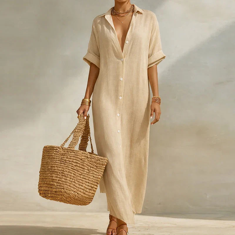 Andrea Linen Long Shirt Dress