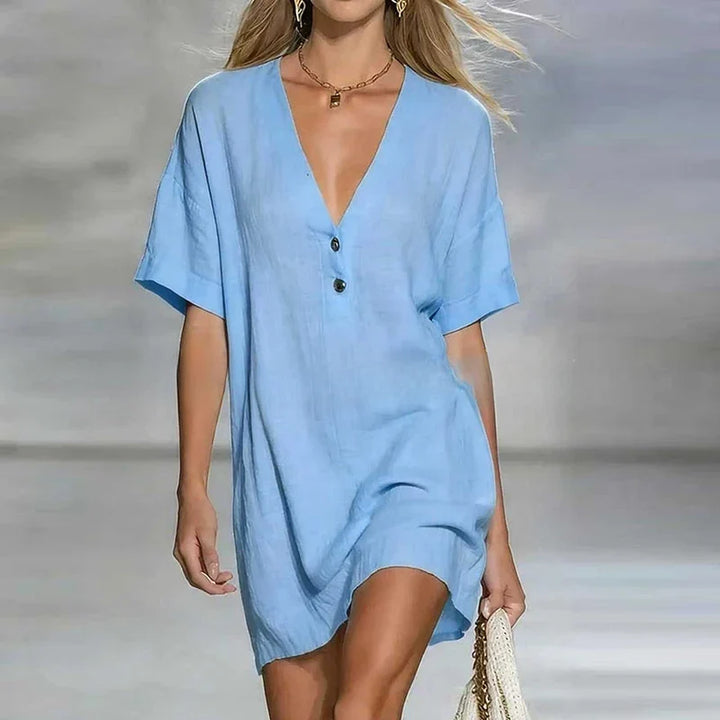 Sofia V Neck Linen Shirt Dress