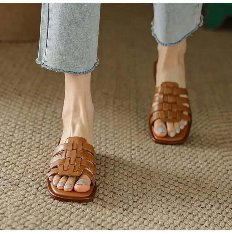 Avalon Leather Slip on Slides