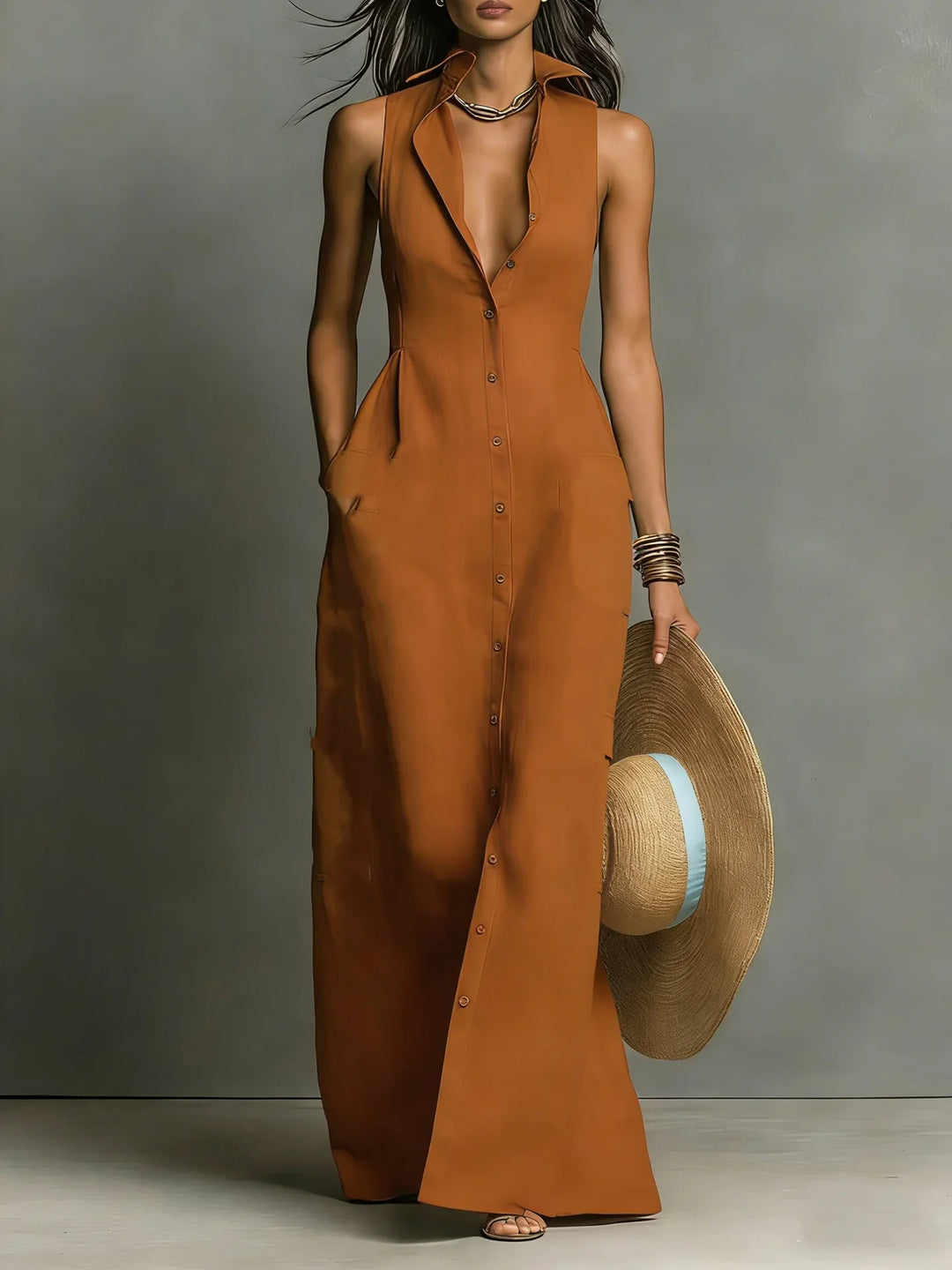 Angela Elegant Lapel Shirt Dress