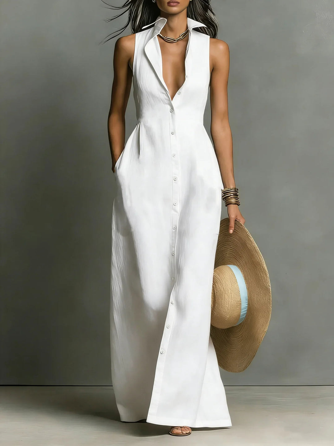 Angela Elegant Lapel Shirt Dress