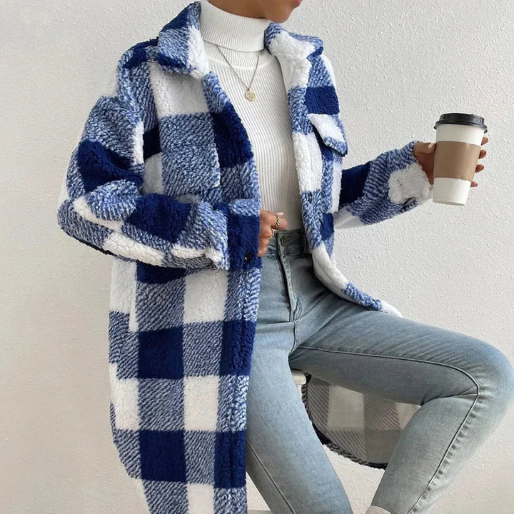 Sabrina  Women's Long Plaid Trench Coat