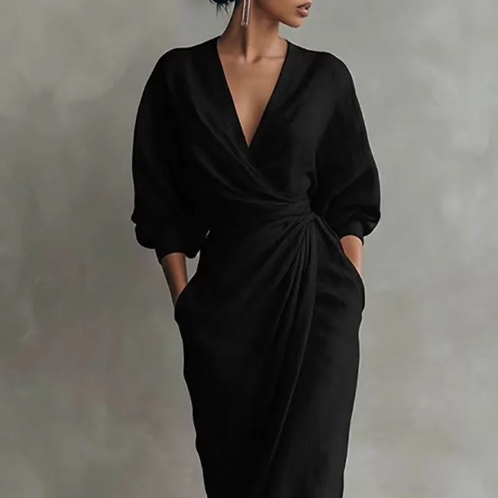 Linda V Neck Wrap Waist Long Dress
