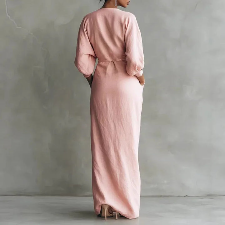 Linda V Neck Wrap Waist Long Dress