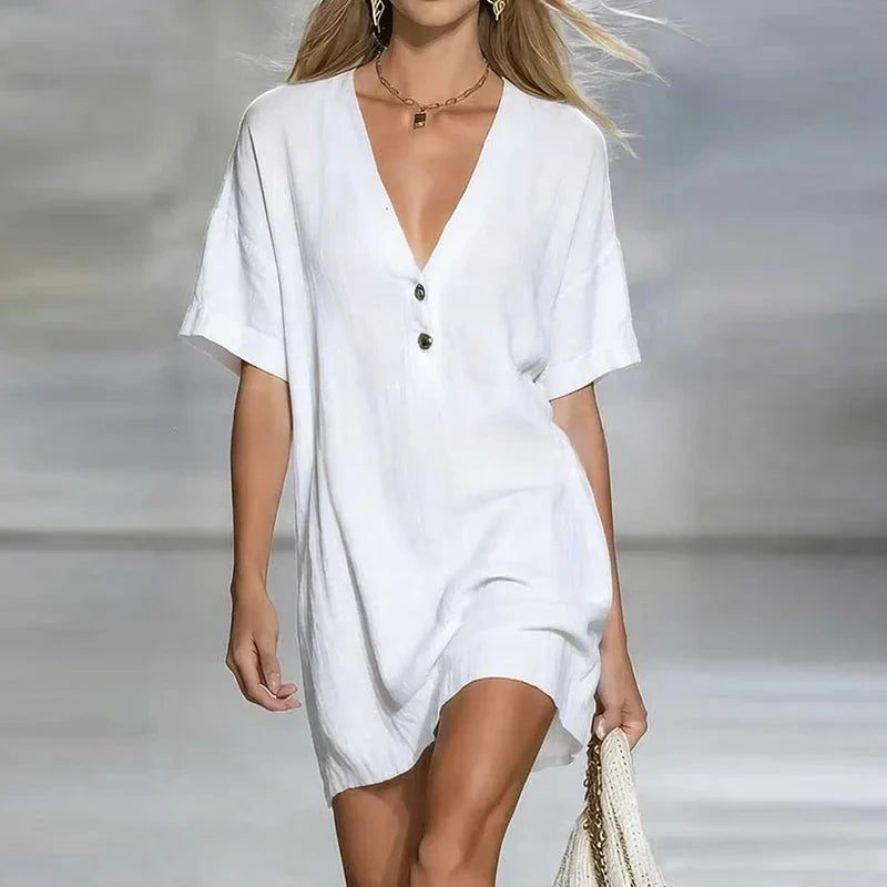 Sofia V Neck Linen Shirt Dress