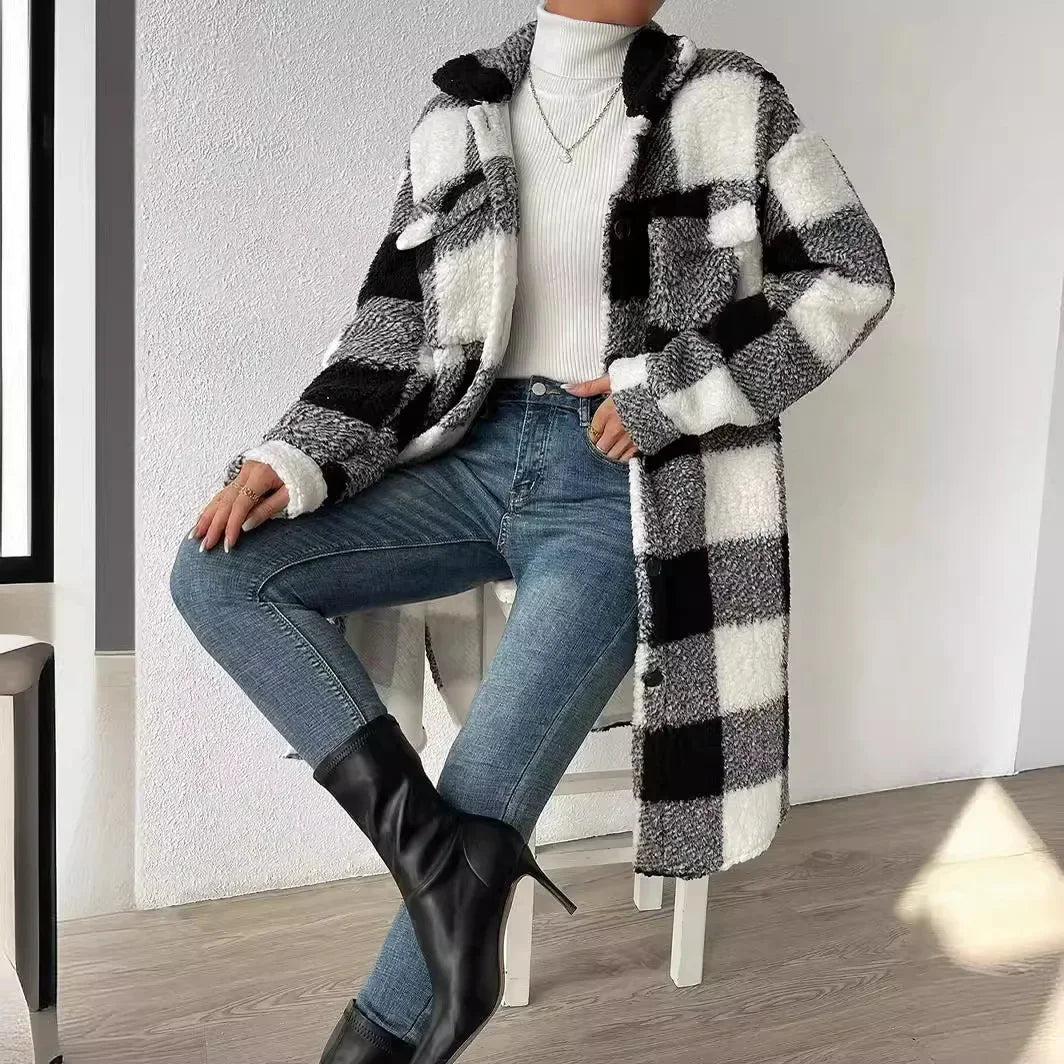 Sabrina  Women's Long Plaid Trench Coat
