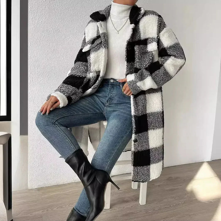 Sabrina  Women's Long Plaid Trench Coat