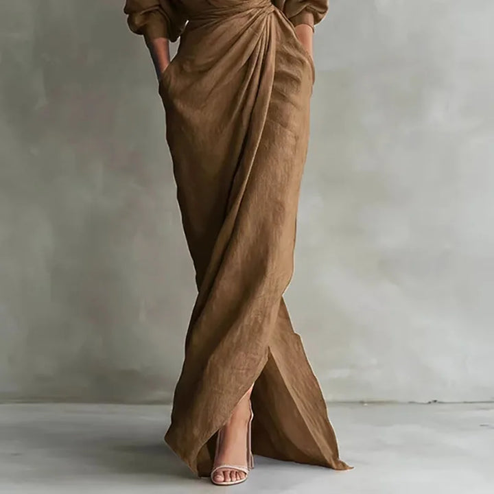 Linda V Neck Wrap Waist Long Dress