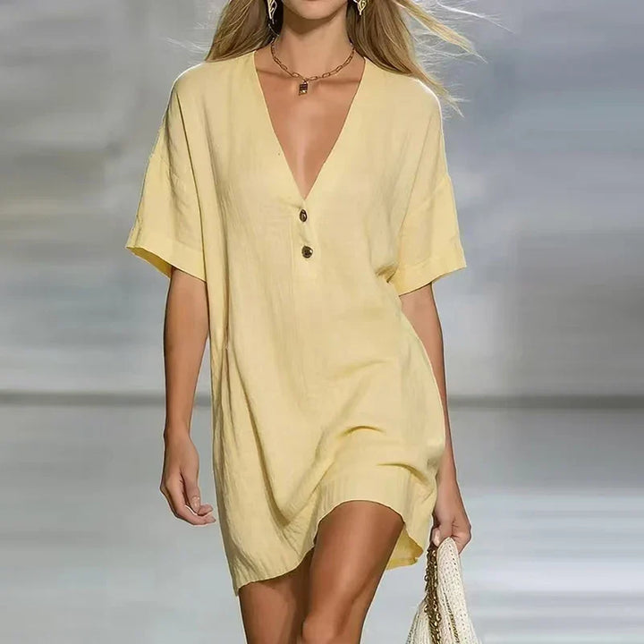 Sofia V Neck Linen Shirt Dress