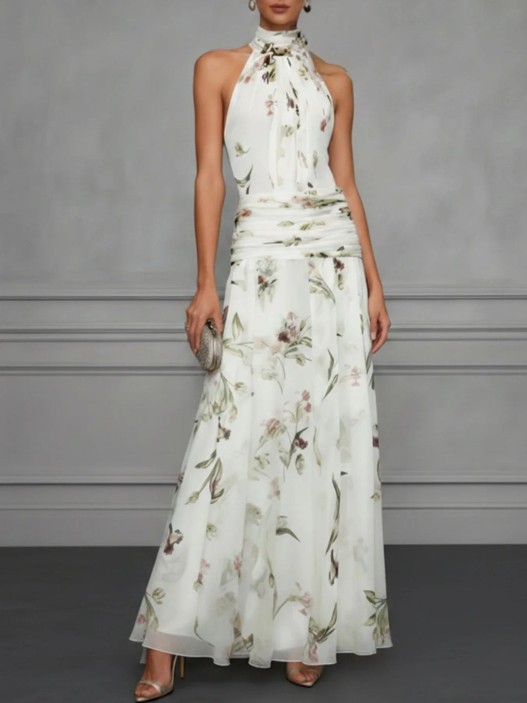 Valencia Floral Halter Wedding Guest Dress