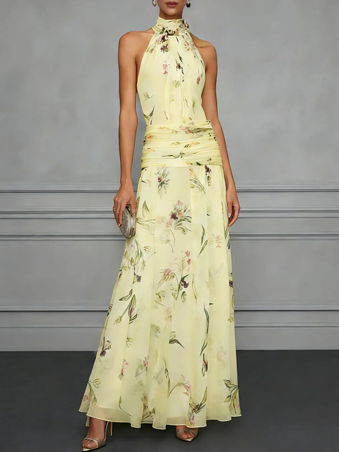 Valencia Floral Halter Wedding Guest Dress