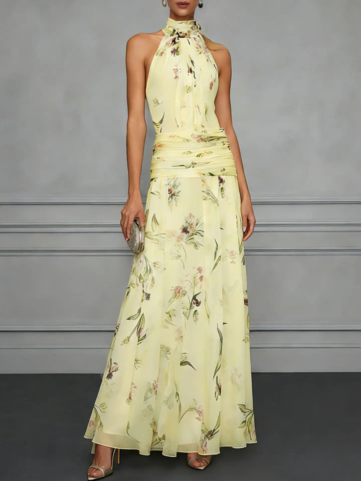 Valencia Floral Halter Wedding Guest Dress