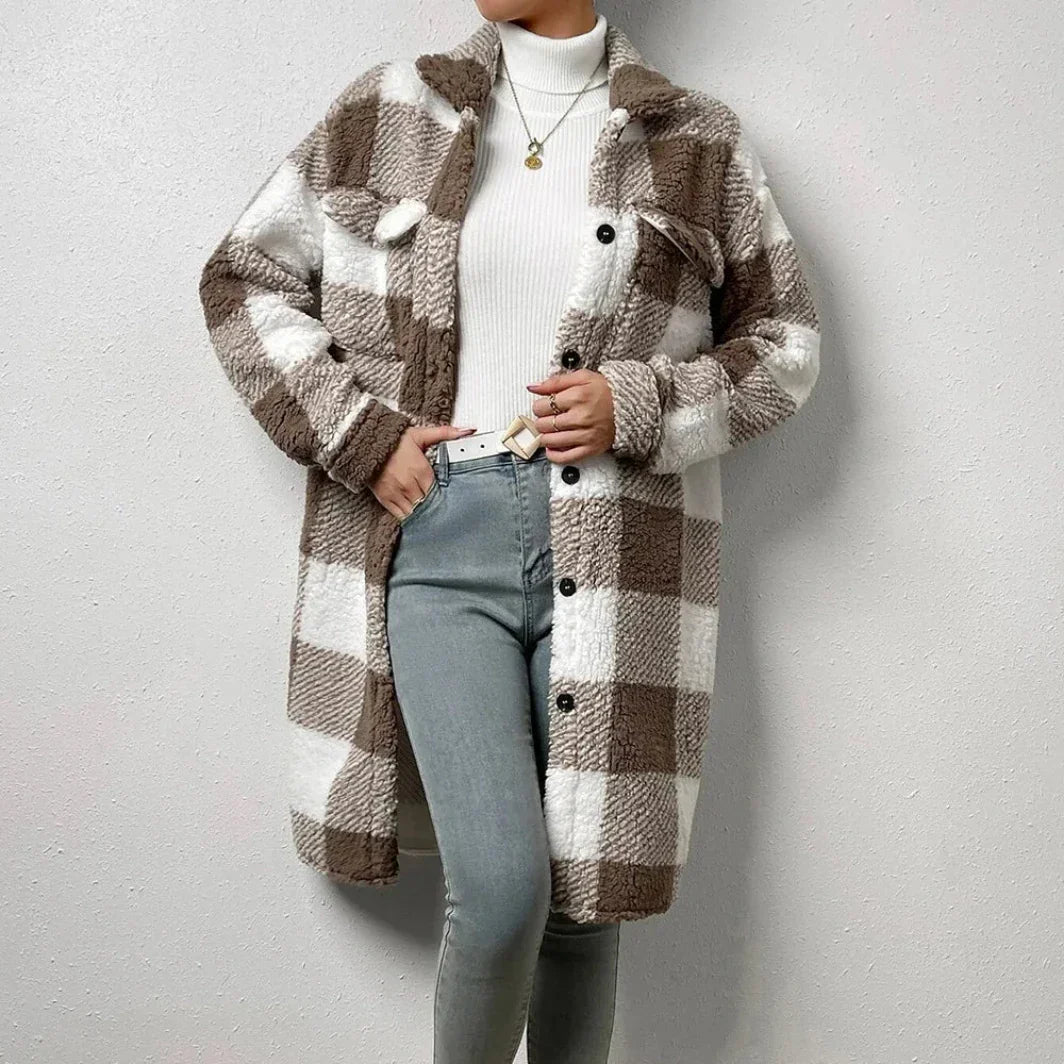 Sabrina  Women's Long Plaid Trench Coat
