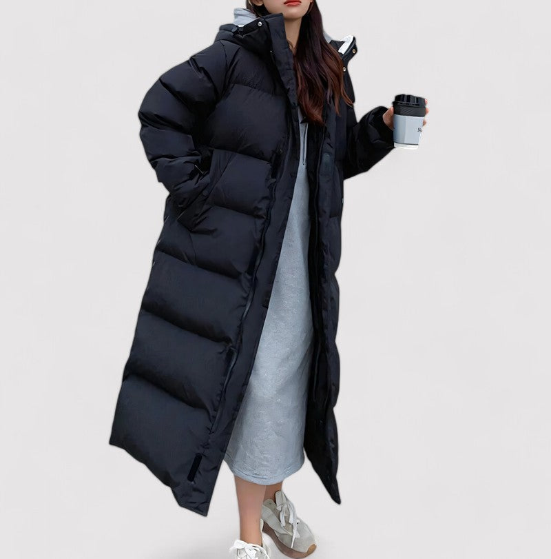 Jules Long Black Hooded Puffer Parka Jacket