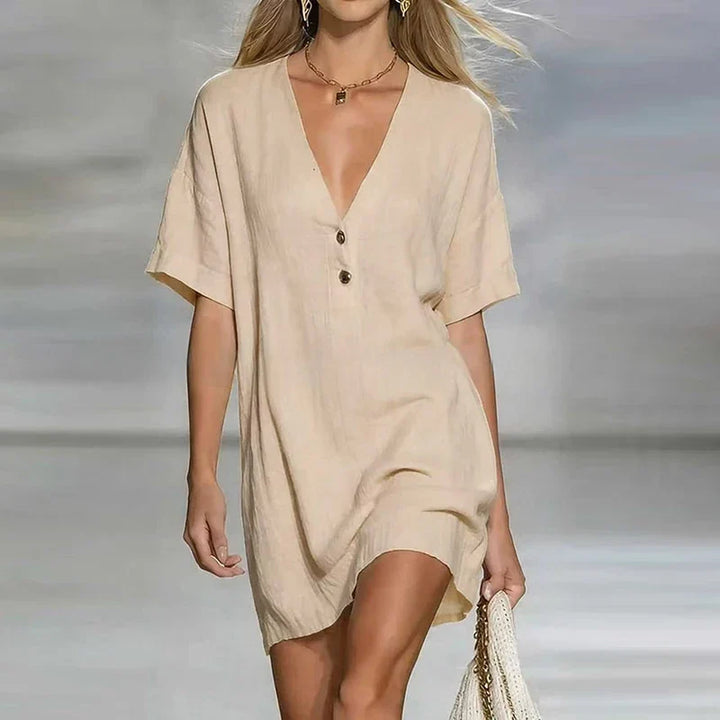 Sofia V Neck Linen Shirt Dress
