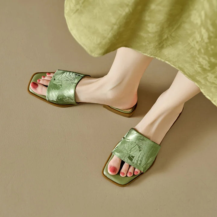 Orlinda Floral Embossed Square Toe Sandals