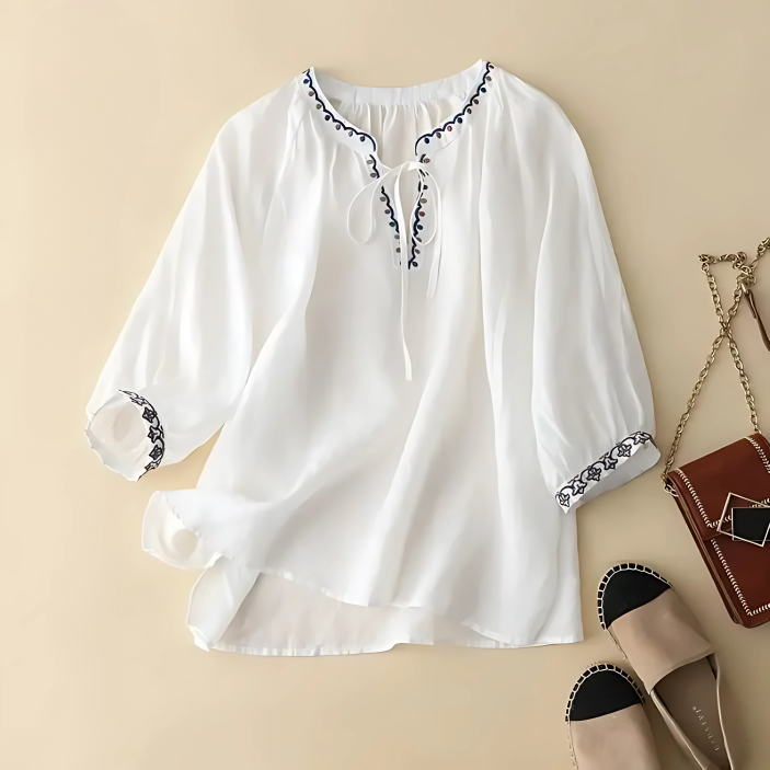 Aurelia V -Neck Embroidered Blouse