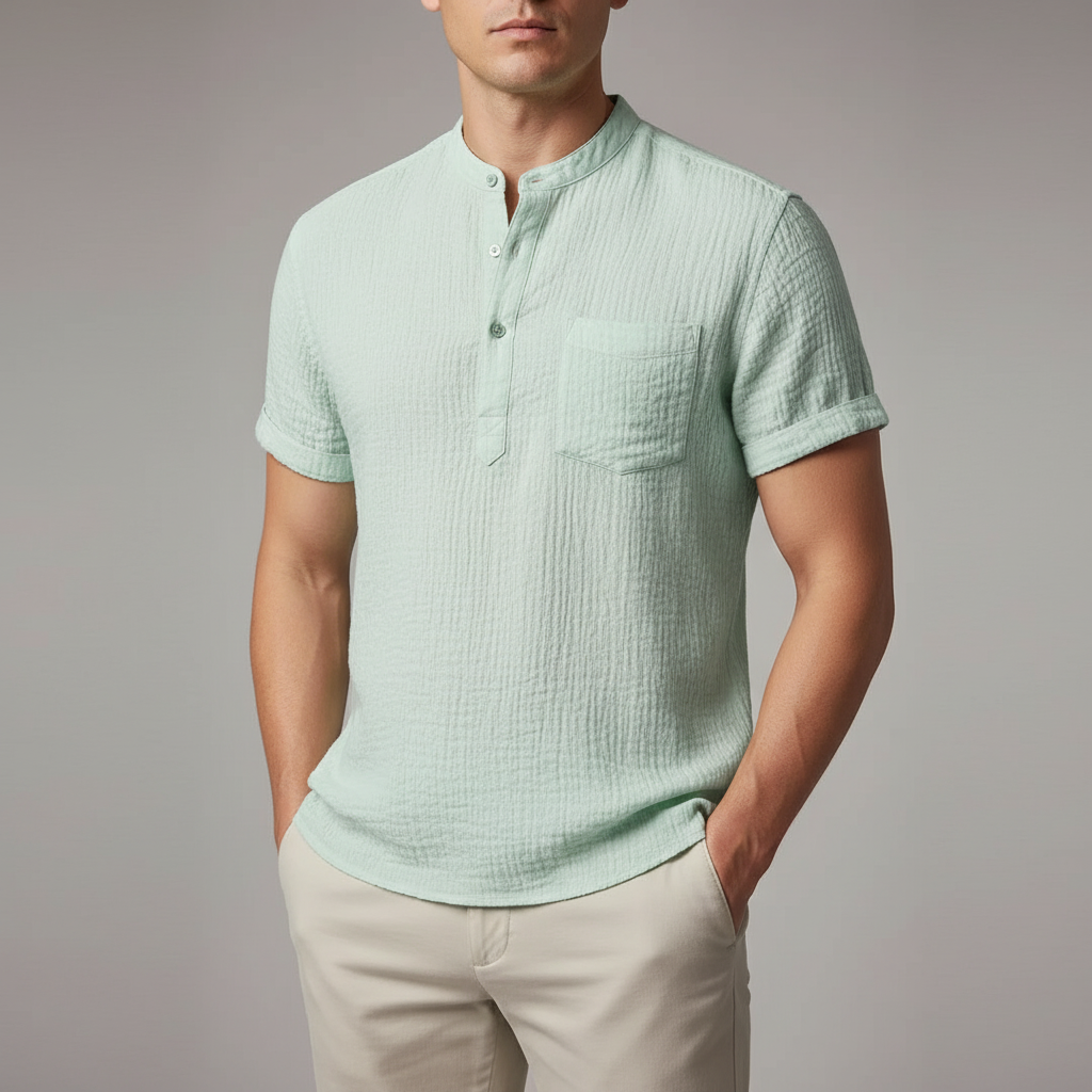 Micheal Linen Henley Hawaii Shirt