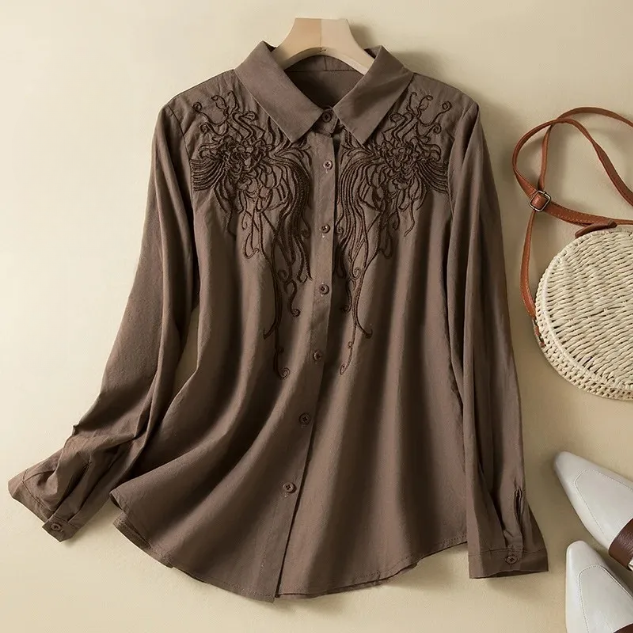 Natalia Embroidered Linen Dress Shirt