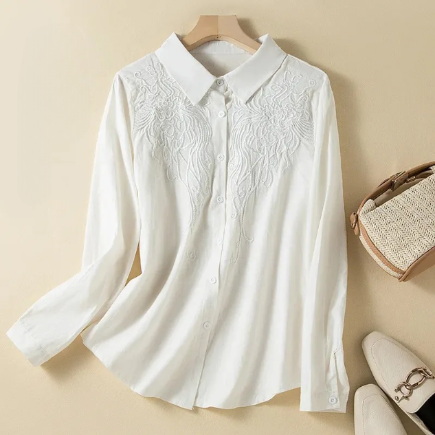 Natalia Embroidered Linen Dress Shirt