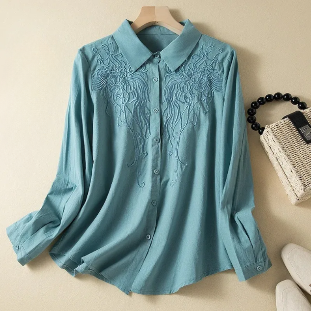 Natalia Embroidered Linen Dress Shirt
