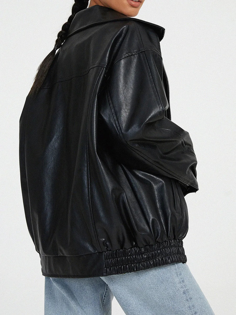 Suzane Women's Oversized Leather Bomber Jacket