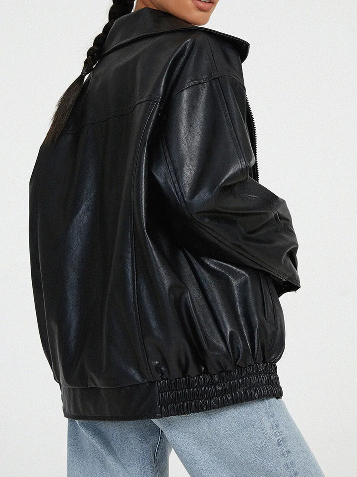 Suzane Women's Oversized Leather Bomber Jacket