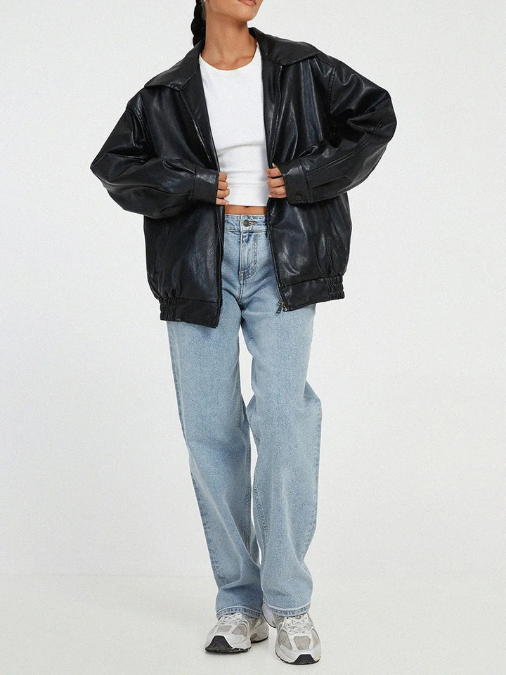 Suzane Women's Oversized Leather Bomber Jacket