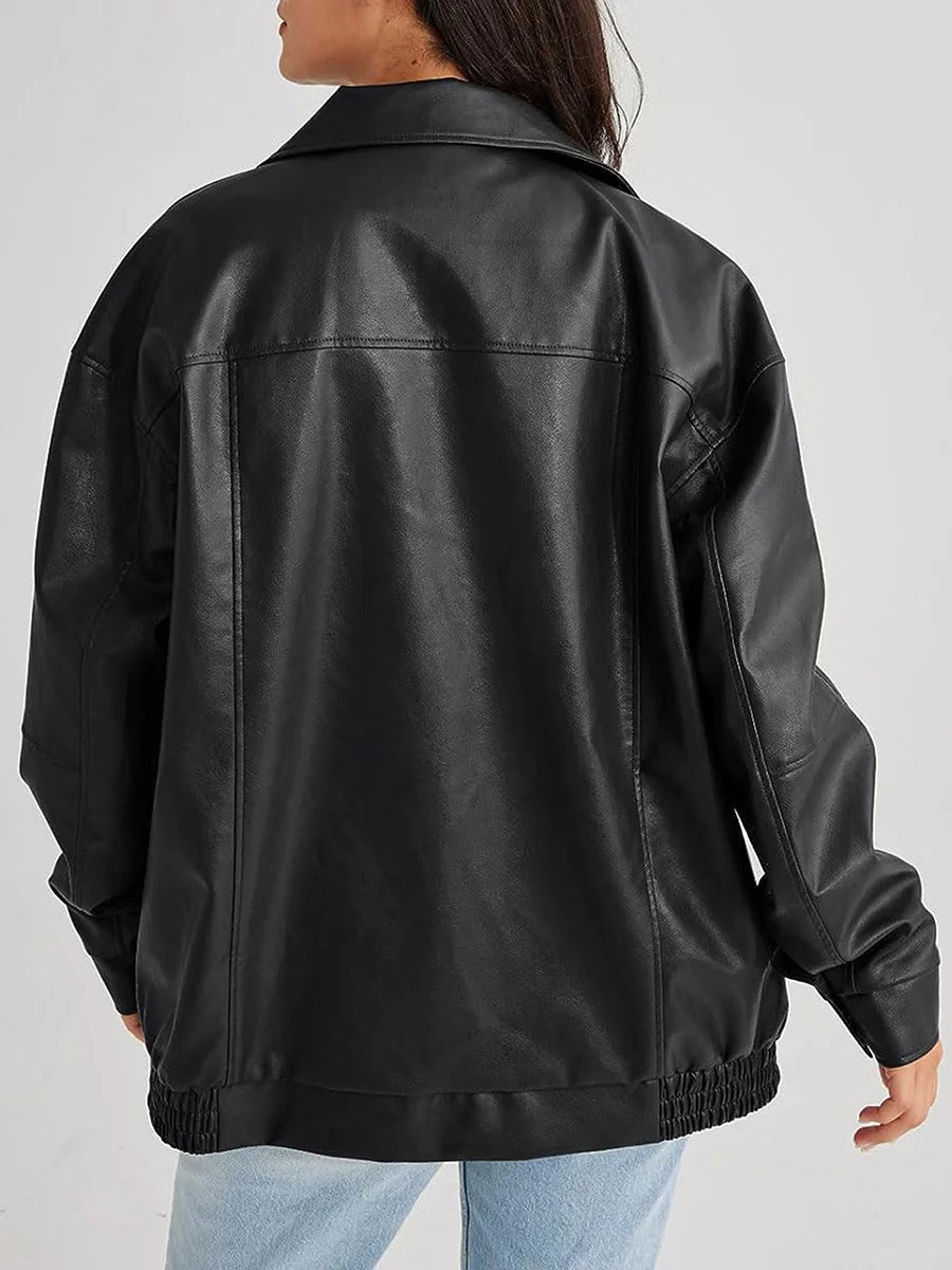 Suzane Women's Oversized Leather Bomber Jacket