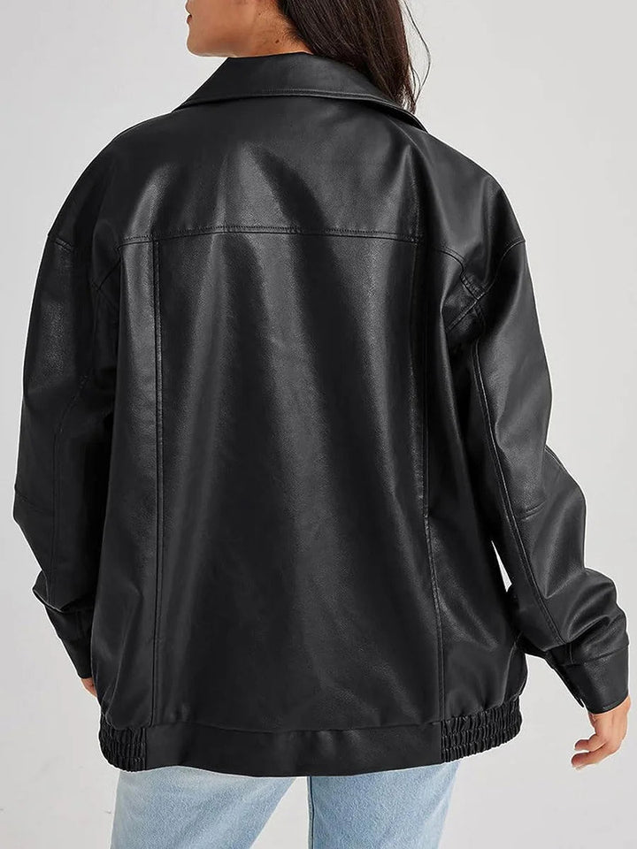 Suzane Women's Oversized Leather Bomber Jacket