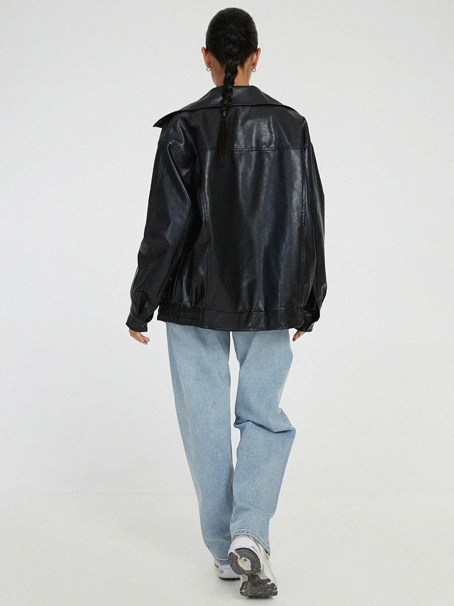 Suzane Women's Oversized Leather Bomber Jacket