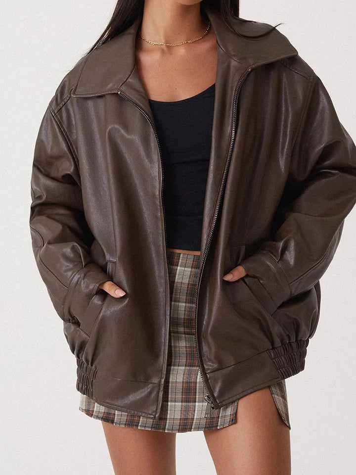 Suzane Women's Oversized Leather Bomber Jacket