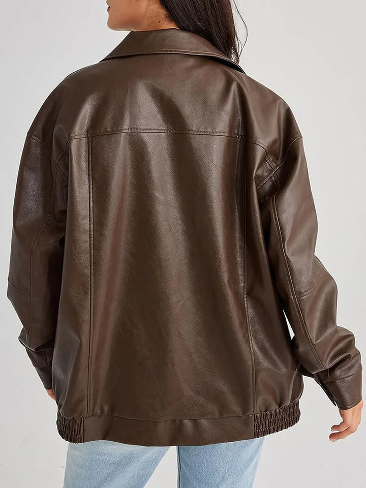 Suzane Women's Oversized Leather Bomber Jacket